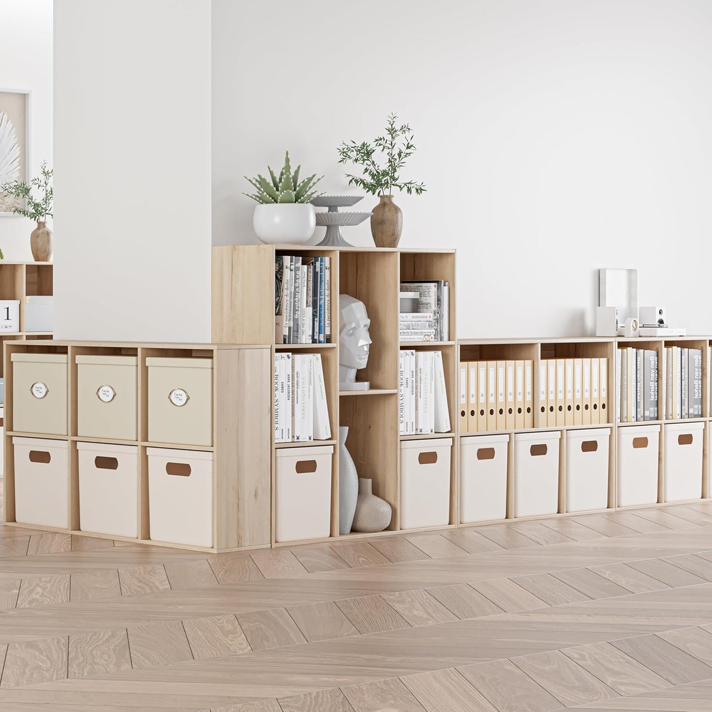 Wooden Cube Storage Organizer with Closed Back Panel, 11in Cube Shelf Opening, Bookshelf, Display Shelf,Closet Cabinet for Home and Office (White Oak, 5-Cube 35.98L*9.45W*24.09H)