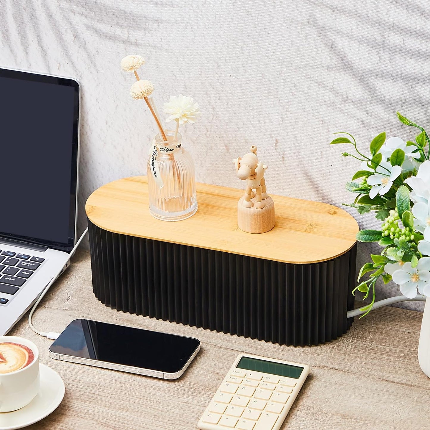 Marsui 2 Pcs Cable Management Box Cord Hider Box Cord Organizer with 46 Pcs Cable Management Kit Wire Box for Power Strips Surge Protectors Desk TV Computer Wires Home Office(Black)