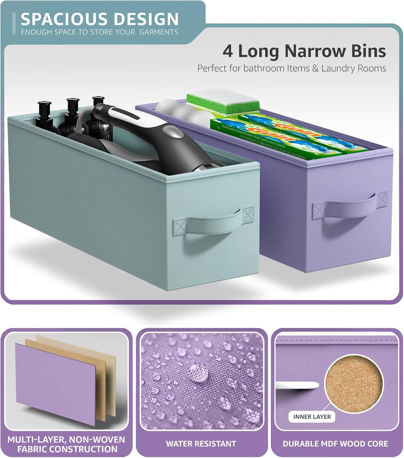 Sorbus Kids Narrow Dresser with 4 Drawers - Vertical Slim Storage Chest of Drawers with Steel Frame, Wood Top & Easy Pull Fabric Bins for Small Spaces, Closets, Bedroom, Bathroom & Laundry