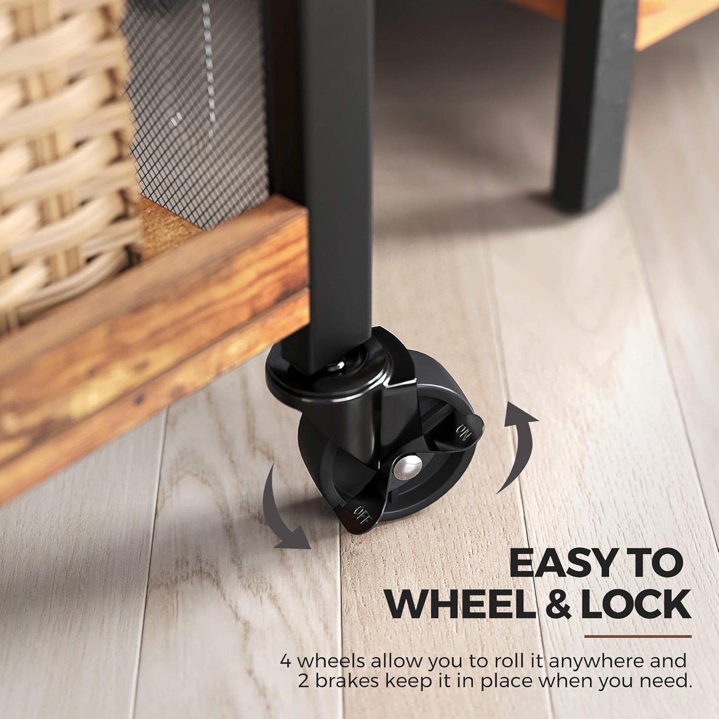 VASAGLE 3-Tier Narrow Storage Cart, Rolling Cart with Wheels, Steel Frame, Slim Storage Cart for Kitchen, Dining Room, Laundry Room, Adjustable Feet Included, Industrial Style, Rustic Brown and Black