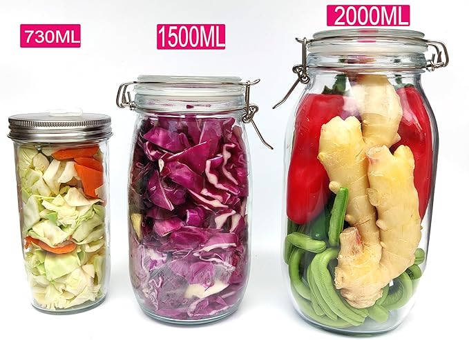Fermentation Jar 2 Pack Fermentation kit with Fermenting Weights and Airlocks Pickle Jar for Fermenting,Pickling,Canning,Mead Making (2 Liter)