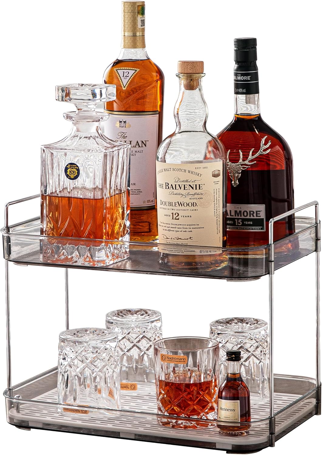 Coffee Bar Accessories, Station Organizers,Large Capacity Storage with Drain Board,Whisky Tray,Mug Tea Cup Holder Coffee Bar Organizer, Smoky Gray