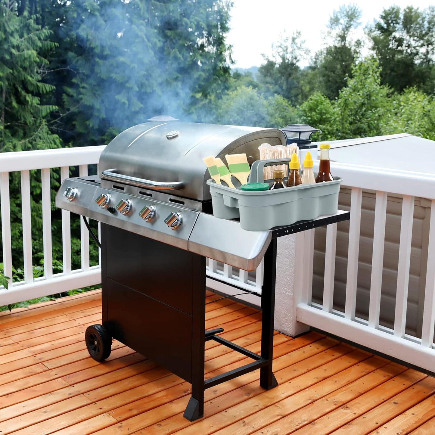 6-Pack Plastic Storage Caddy, Cleaning Caddy with Handle, Gray