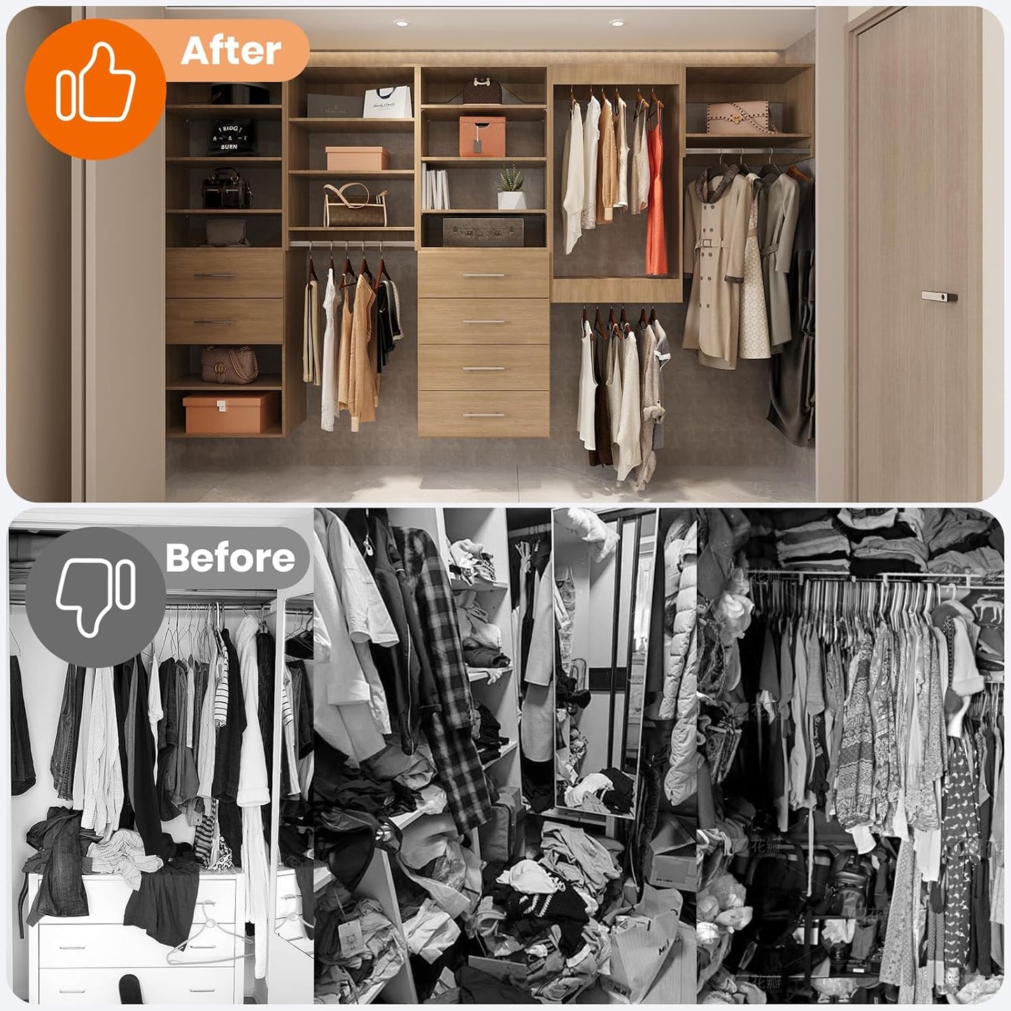 ROOMTEC 22.5" Medium Hanging Closet Unit, Modular Closet System with Hanging Rod, Wardrobe Organizer for Bedroom or Walk-in Closet, Wall Mounted, Customizable Clothes Storage Unit, Wood