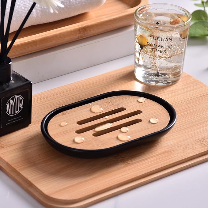 Soap Dish for Shower, Set of 2 Bamboo Soap Saver for Bathroom, Self Draining Bar Soap Holder for Bathroom,Soap Stand Soaps for Homemade Soaps Saver
