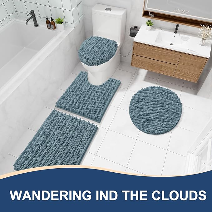 Arotive Luxury Chenille Bathroom Rug Mat, Extra Soft Thick Absorbent Shaggy Bath Rugs, Non-Slip Machine Wash Dry, Plush Bath Mats for Bathroom, Shower and Tub, 30x20, Smoky Gray