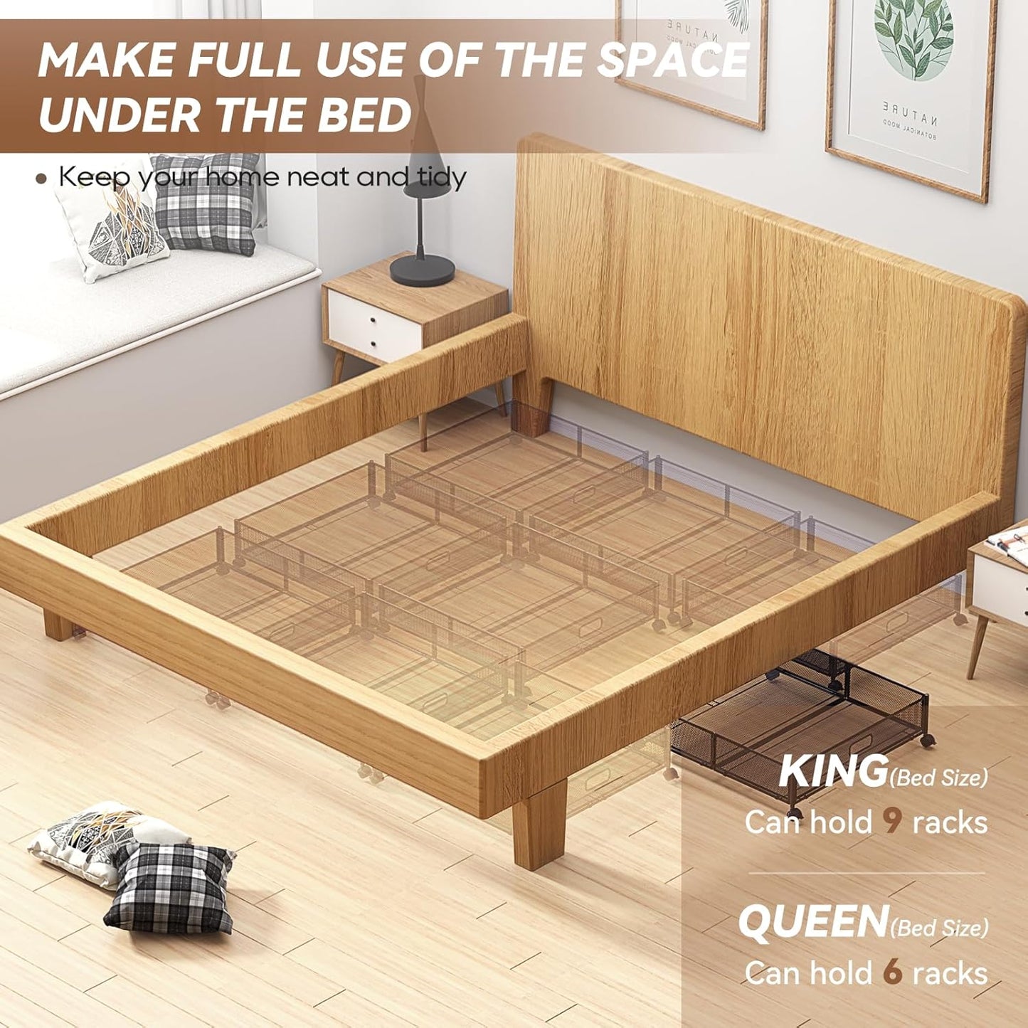 Under Bed Storage Containers with Wheels - Shoe Storage Organizer Drawer, Tool-free Assembly Metal Underbed Storage Containers for Bedroom Clothes, Shoes, Blankets - 2Pack