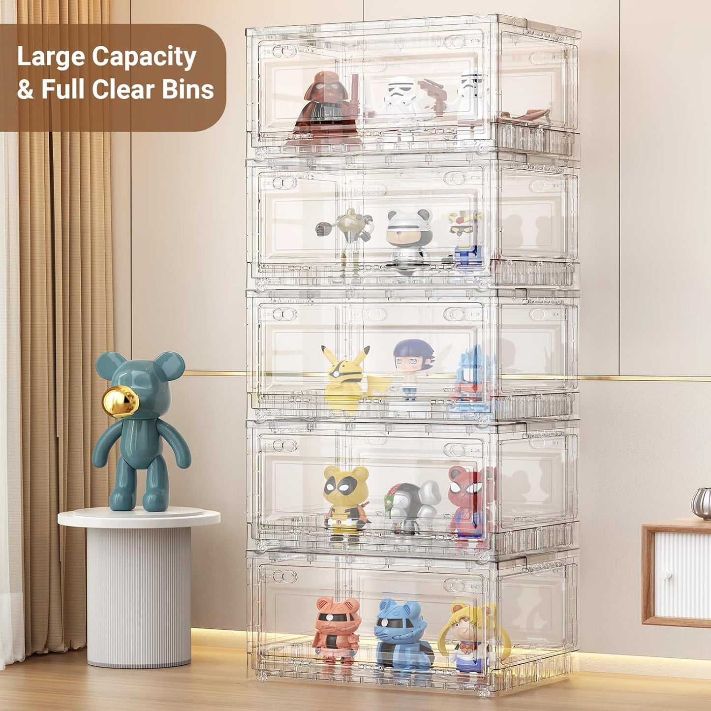 BROVIEW 80Qt Clear Stackable Storage Bins with Lids and Wheels, Shiny Plastic Storage Bins, Foldable PET Drawer Closet Organizers and Storage Cabinets Display Box for Home Craft Makeup, 1 Pack