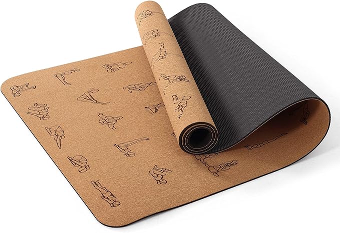 Premium Cork Yoga Mat 1/4 & 2/5 Inch Thick 72 x 26 in, Thick Cork and TPE Non Slip Yoga Mats for Women Men, Sweat Proof Eco-friendly, Great for Hot Yoga & Workouts