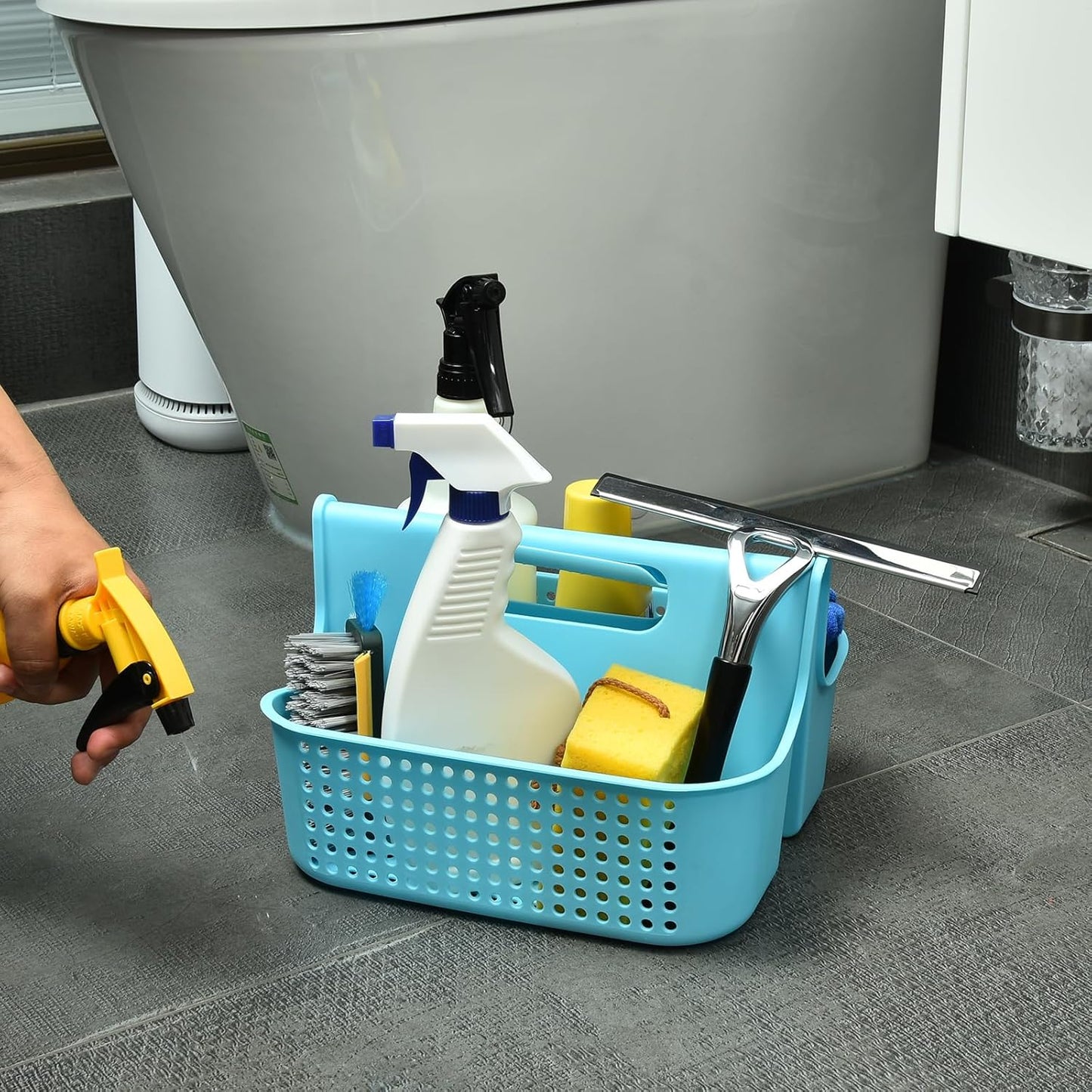 ALINK Portable Plastic Shower Caddy Basket, Large Cleaning Supply Caddy Organizer Storage Tote with Handle for Bathroom, College, Cabinet, Dorm Room Essentials - Blue