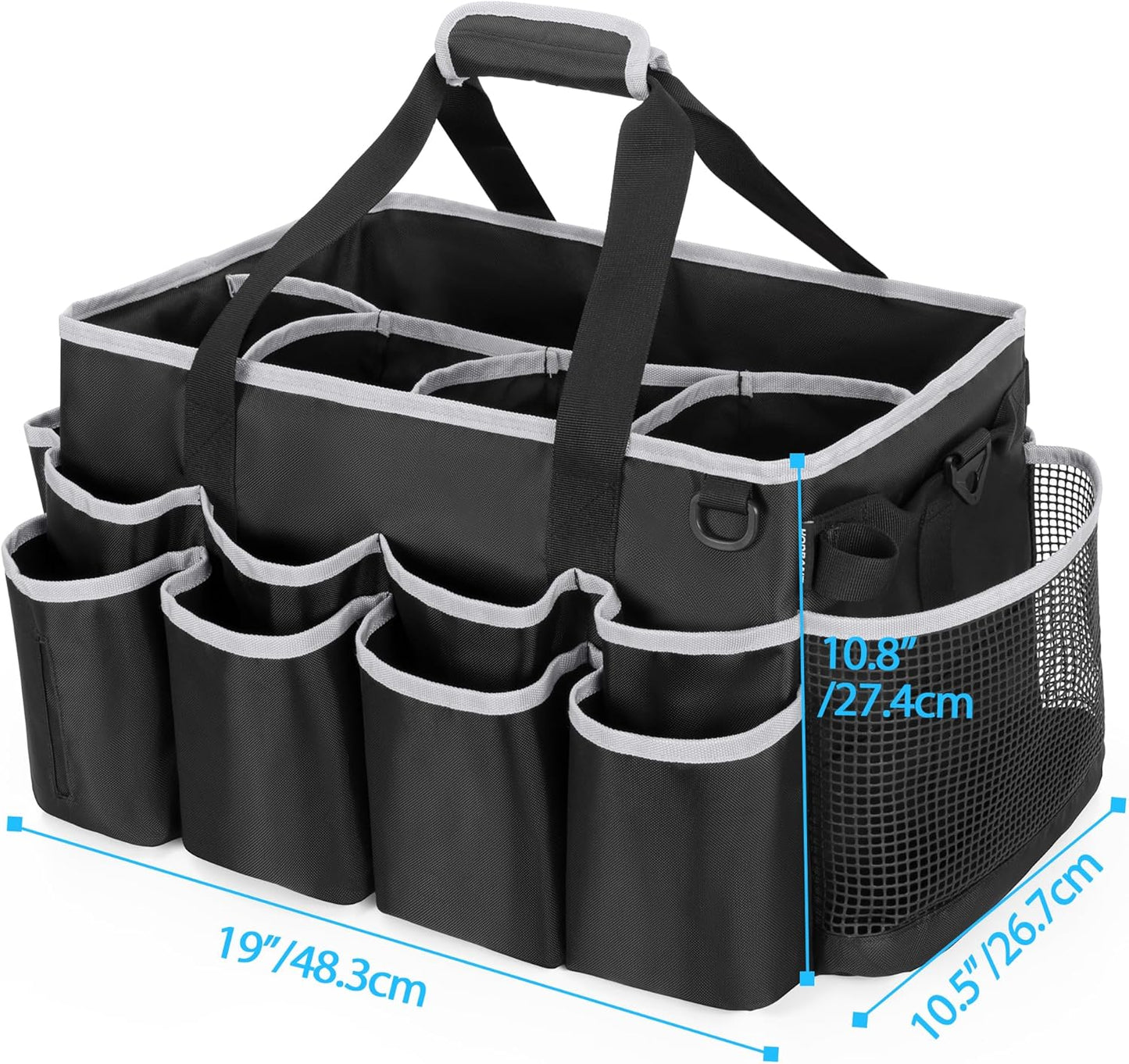 Extra-Large Wearable Cleaning Caddy, Organizer Bag for Products, Housekeeper Tote With Pad, Handle & Divider, Car Wash Tools Bag for Detailing Supplies, Gray Edge