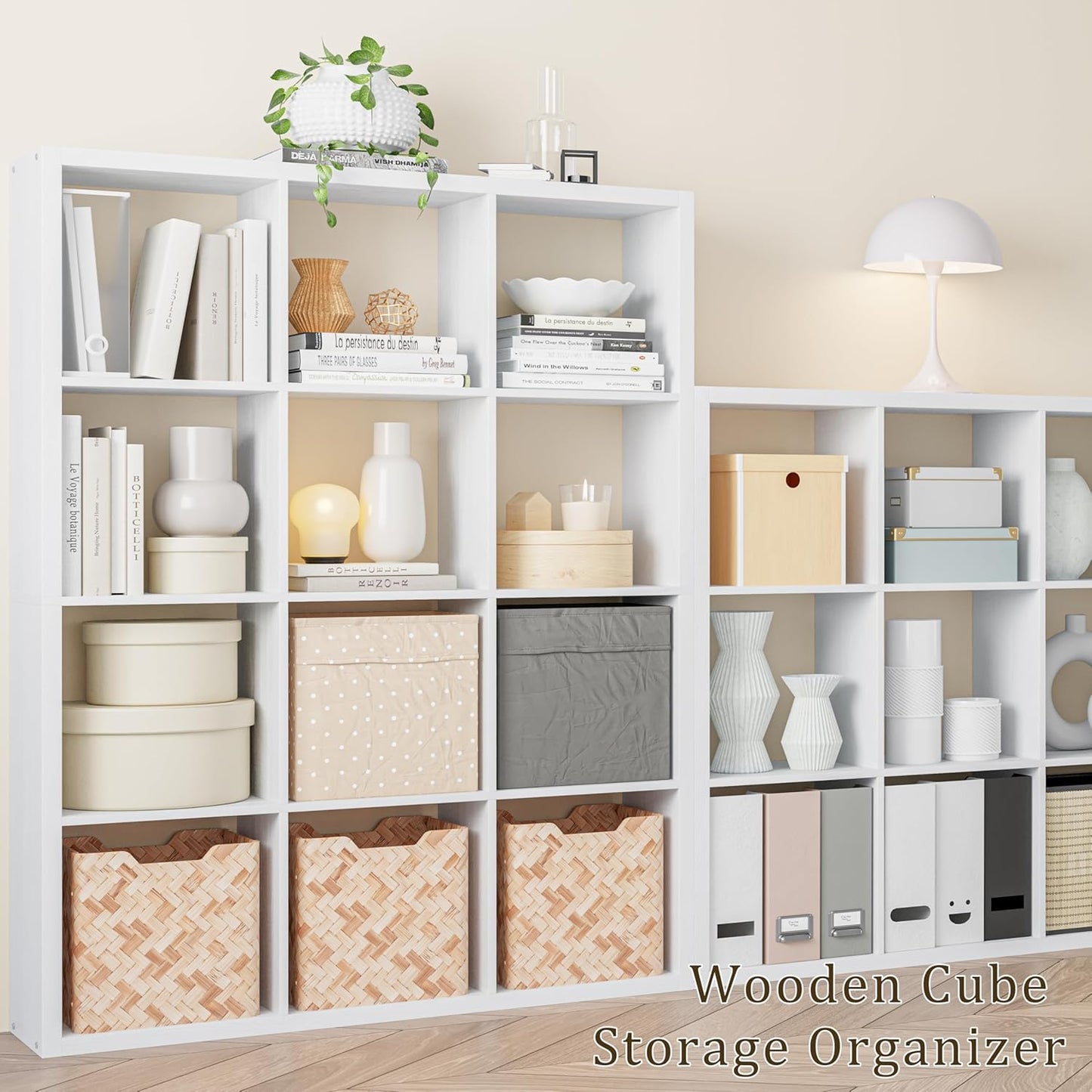 Cube Storage Organizer Bookcase, Decorative 11 inch Open Back Cubical Shelf with Thickened Border, Display Bookshelf for Living Room, Home Office, Sturdy Room (White, 12 Cube)