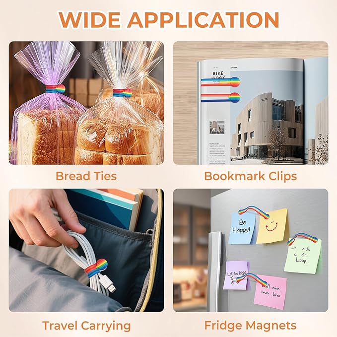 Kanemc Cable Ties Magnetic Cord Organizer Wraps, 8 Pcs Colored Cord Keepers Rainbow Colors Silicone Cable Straps Travel Car Home Office Kitchen Electrical Cable Storage Refrigerator Magnets