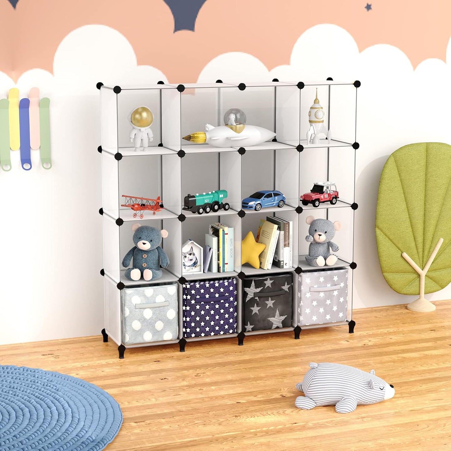 HOMIDEC Closet Organizers and Storage, 16 Cube Storage Organizer, Closet Organizer Bookshelf Cubes Shelves for Clothes, Bedroom, Kids Room, Bathroom, Wardrobe, Garment Racks, Transparent