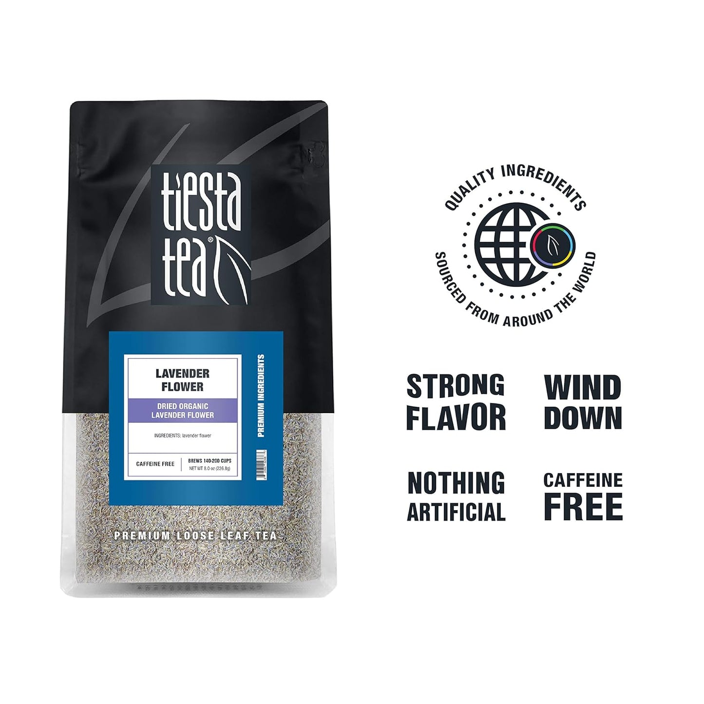 Tiesta Tea - Dried Organic Lavender Flower, Loose Leaf, Premium Non-Caffeinated Blend, Make Hot or Iced, Raw Edible Lavender Buds, Rich Flavors, 8oz Resealable Bulk Pouch