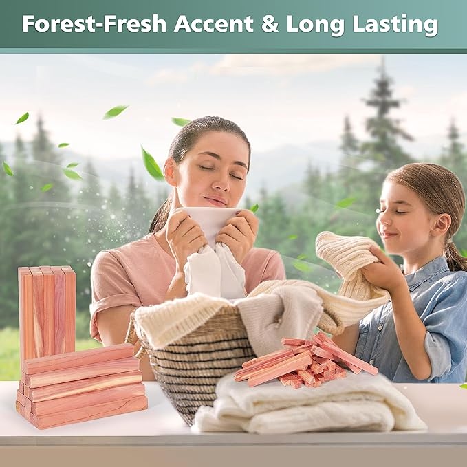 50PCS Cedar Blocks for Clothes Storage, 100% Aromatic Red Cedar Wood Sticks Chips for Closet, Wardrobe, Drawers