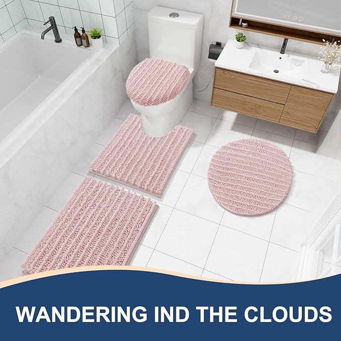 Arotive Luxury Chenille Bathroom Rug Mat, Extra Soft Thick Absorbent Shaggy Bath Rugs, Non-Slip Machine Wash Dry, Plush Bath Mats for Bathroom, Shower and Tub, 36x24, Dirty Pink