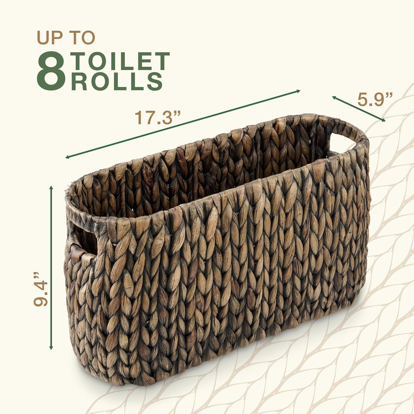 Toilet Paper Storage Basket, Toilet Paper Holder with Storage for Up to 8 Rolls, Coastal Bathroom Decor, Rattan Bathroom Accessories (Black Hyacinth, 6 Mega Rolls)