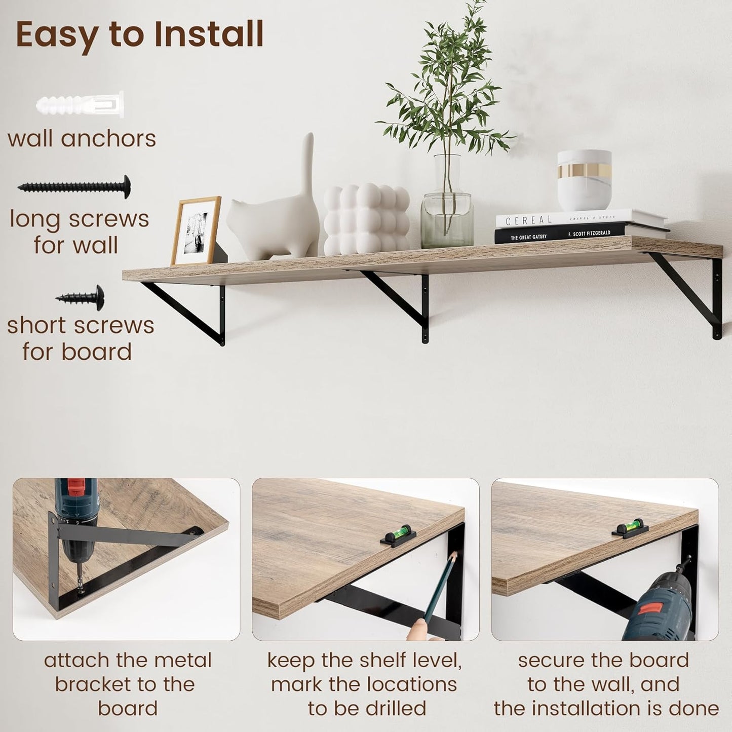 Axeman 12 Inch Deep Floating Shelves for Wall - 55 Inch Wide x 12 Inch Deep Wall Shelves Set of 2 - Rustic Grey Wood Floating Shelves for Living Room