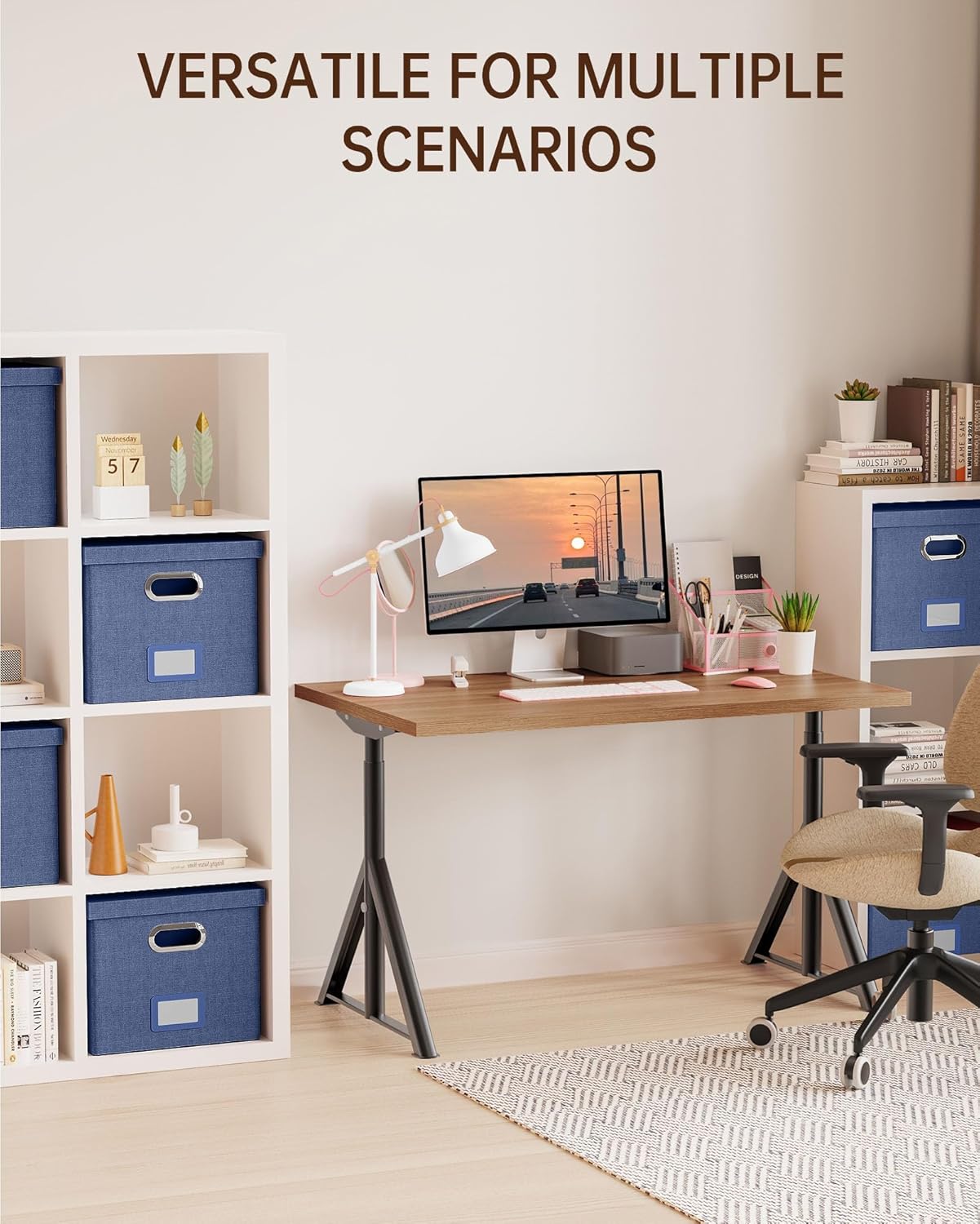 Oterri File Organizer with Lid, File Box, File Cabinet for Letter File Folder Storage, Hanging File Organizer for Office/Decor/Home,Document Organizer, 1 Pack,Blue-Box Only