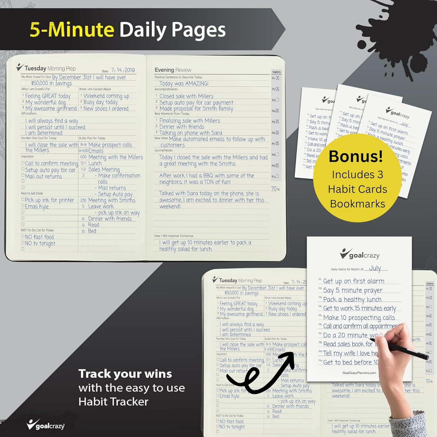 Undated Planner – 90 Day Guided Journal & Productivity Organizer, A5 Daily & Weekly Planner 2025 2026 with Goal Setting, Habit Tracker, To Do List, Academic & Work Calendar, Leather Hardcover - Black