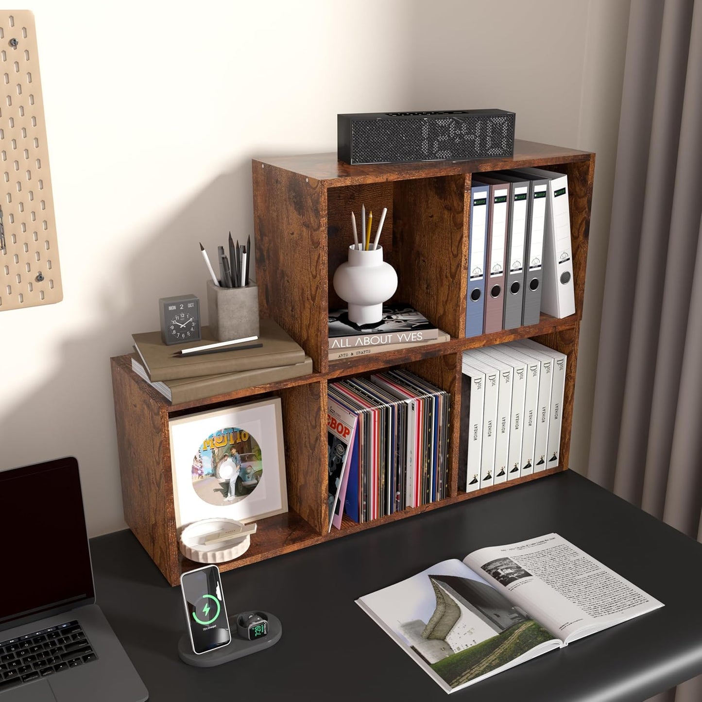 Wooden 3 Cube Storage Organizer, 3 Tier Storage Cubes Storage Display Cubby, Versatile Cubes Shelf and Cubby Organizer for Any Space (Retro Brown, 3 Cube-W(11.8inch)