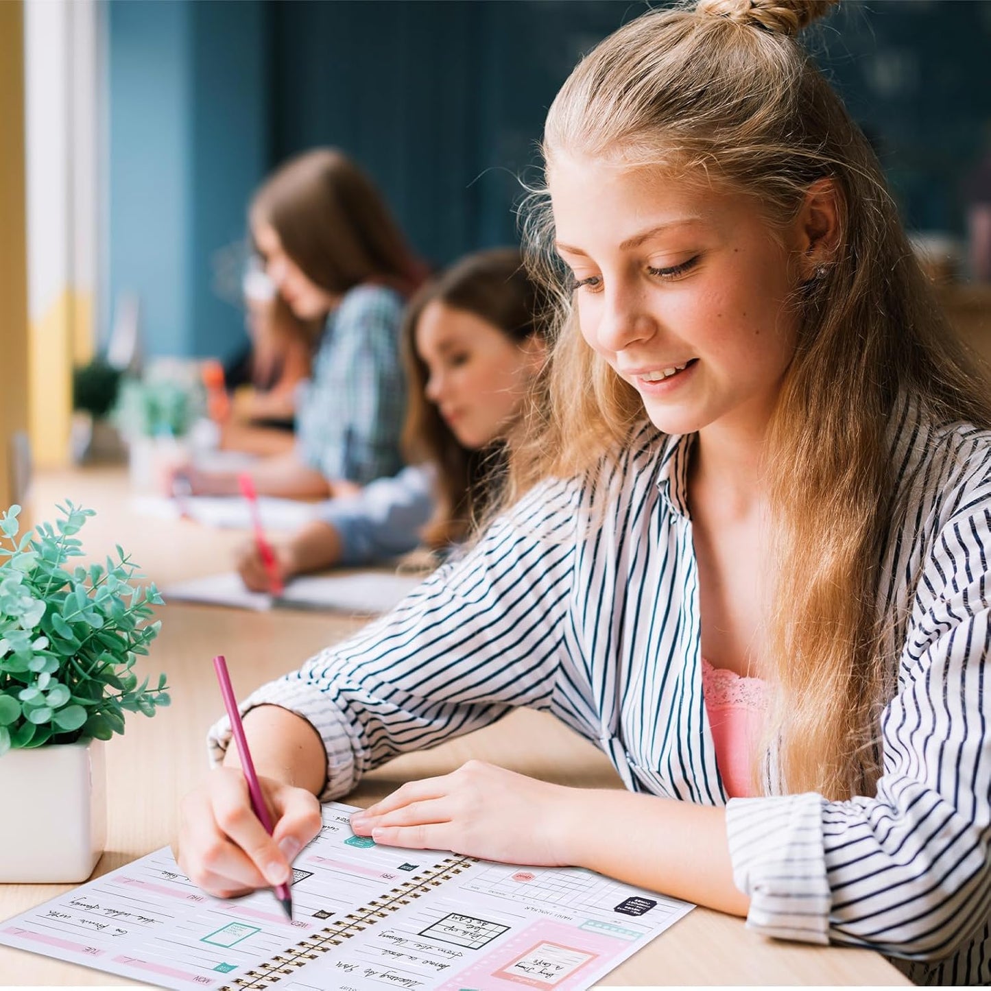 Undated Weekly Planner with Habit Tracker, 52 Weeks To Do List Notebook A5 Weekly Goal Planner with Spiral Binding & Stickers Home Work School Supplies for Women Girls 8.2" x 5.7" - Cute Style