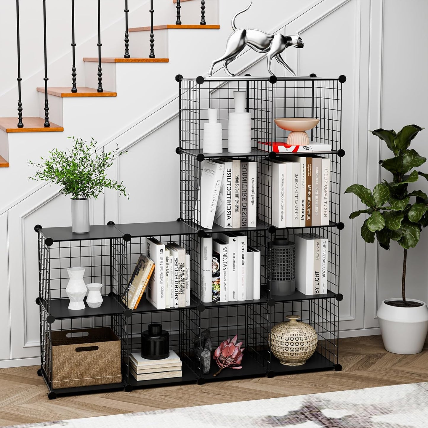 TUMUCUTE Wire Cube Storage Organizer, 12-Cube Metal Storage Shelves Bookshelf, Stackable Modular Closet Organizer for Bedroom Living Room, Office,Storage Shelves