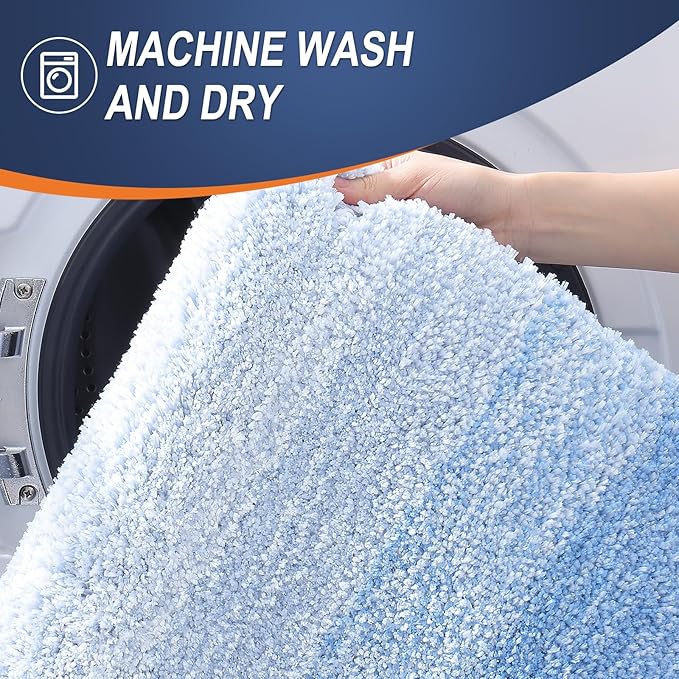 OLANLY Bathroom Rugs Mat 24x16, Extra Soft Absorbent Microfiber Bath Rugs, Rubber Backing, Quick Dry, Machine Washable Bath Mats for Bathroom Floor, Tub and Shower, Home Decor Accessories, Light Blue