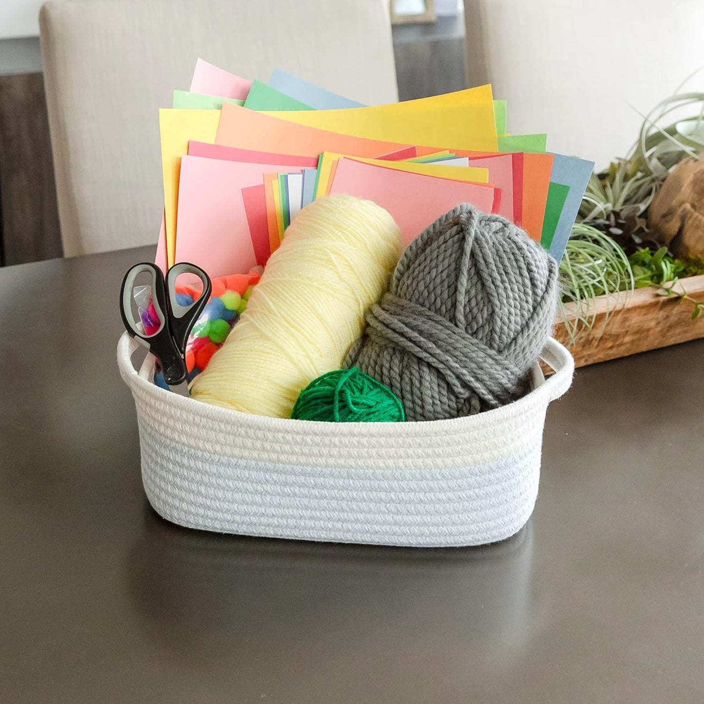 NaturalCozy 5-Piece Rectangle Storage Basket Set- Natural Cotton Rope Woven Baskets for Organizing! Small Basket for Montessori, Baby Nursery, Dog Toy Baskets, Cat Toy Box, Bathroom Organization Bin