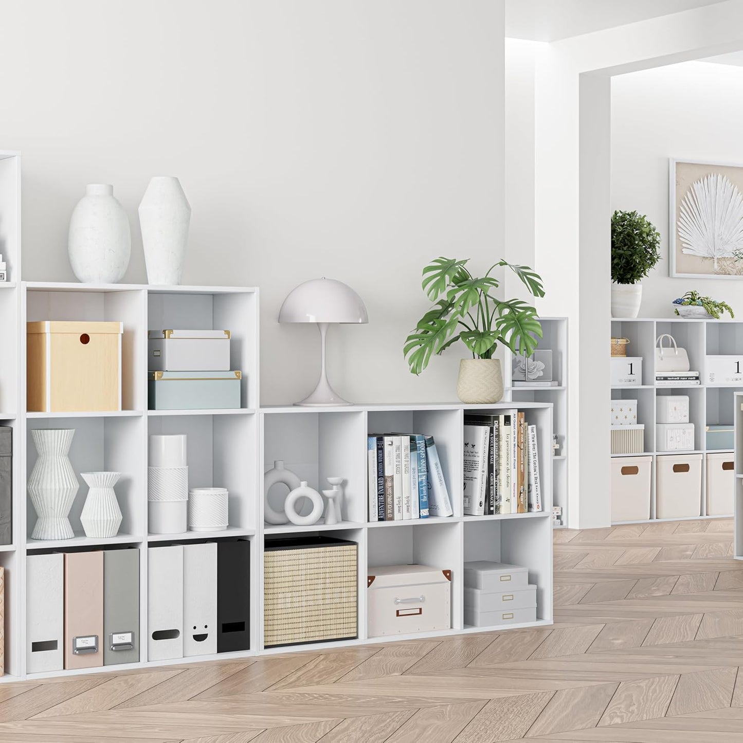 Wooden Cube Storage Organizer with Closed Back Panel, 11in Cube Shelf Opening, Bookshelf, Display Shelf,Closet Cabinet for Home and Office (Embossed White, 6-Cube 35.98L*9.45W*24.09H)