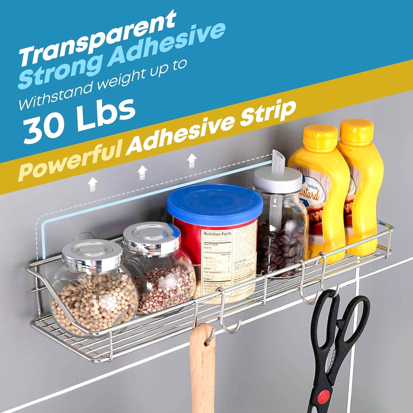 KESOL Adhesive Shower Caddy Shower Shelf Organizer for Bathroom Organization with Hooks, SUS304 Stainless Steel, 2 Pack (Silver)