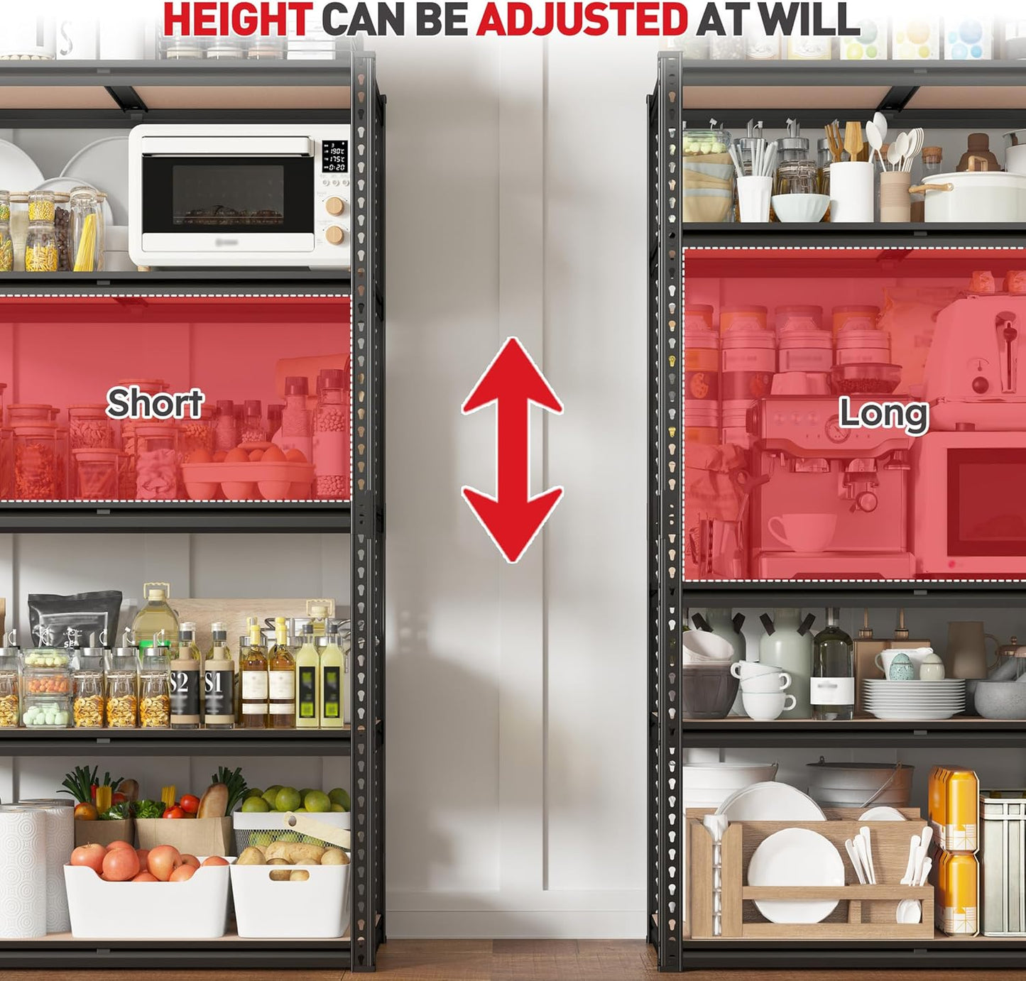 REIBII 2020LBS Storage Shelves 5 Tier Garage Shelving Heavy Duty, Adjustable Metal Shelving Unit, Garage Shelves for Basement, Warehouse, Pantry, Closet, Kitchen 72" H x 35.55" W x 16" D, Black