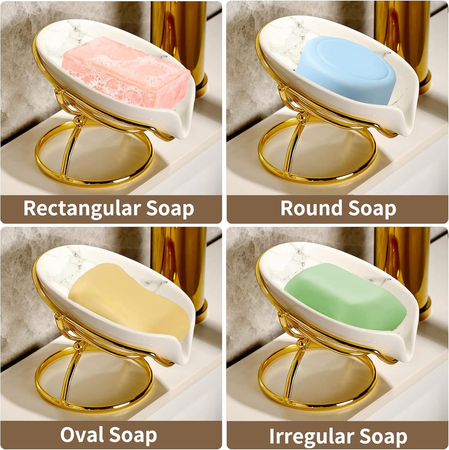 Leaf-Shaped Ceramic Soap Dish with Drain, Holder, Saver, Tray, Bar Soap Holder, Easy Cleaning, for Shower Bathroom Kitchen Sink Bathtub, Pro-Environment White