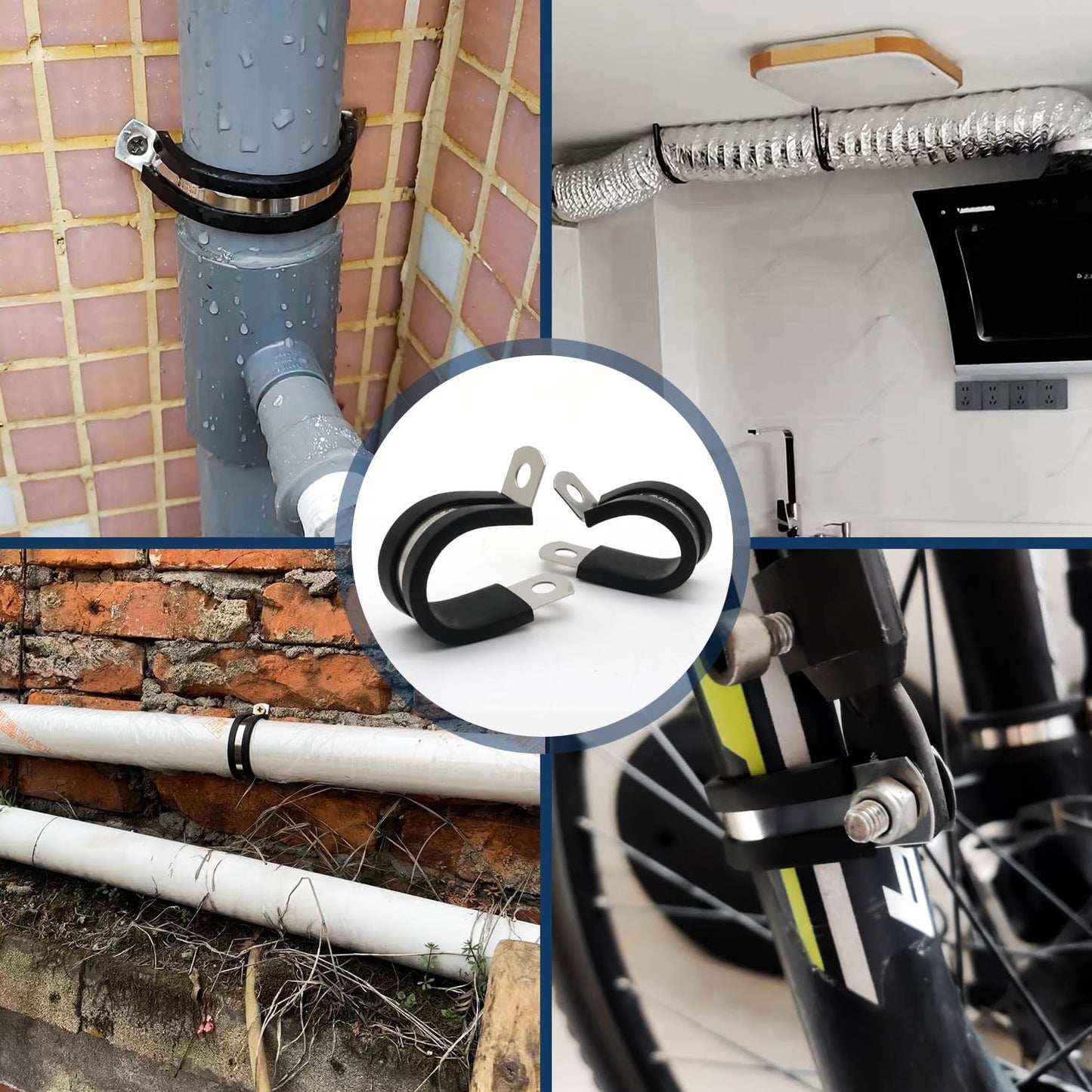 1-1/2 Inch Wire Clamp, 10 Pack Stainless Steel Cable Clamp, Rubber Metal Loop Clamps Bracket Tools Pipe Clamps (38mm)