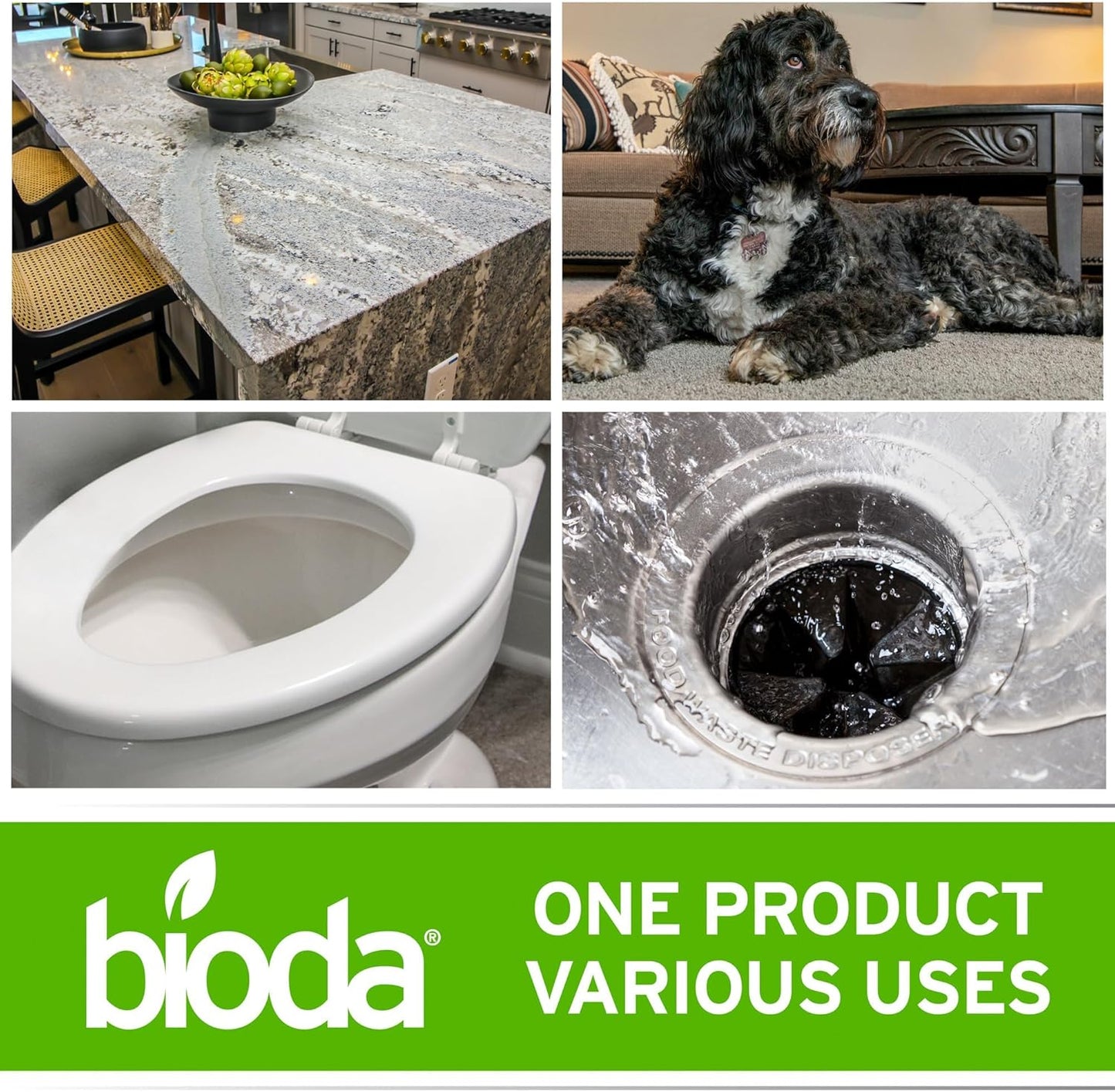 Bioda Multi-Purpose Probiotic Enzyme Cleaner and Deodorizer | Professional Strength | Trash Can Deodorizer, Pet Stains and Odors, Drains, Floors, Bathrooms, Toilets | Made in USA | 1 Gallon | 4 Pack