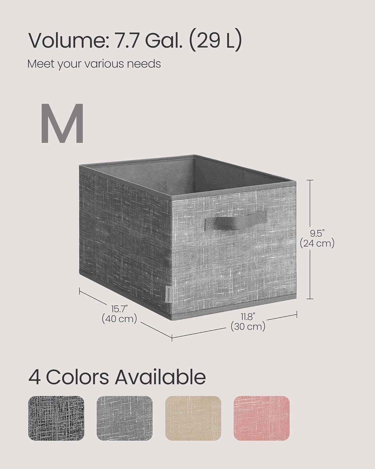 SONGMICS Storage Cubes, 15.7 x 11.8 x 9.5 Inches Non-Woven Fabric Bins with Double Handles, Set of 3, Closet Organizers for Shelves, Foldable, for Clothes, Cattail Gray UROB440G01