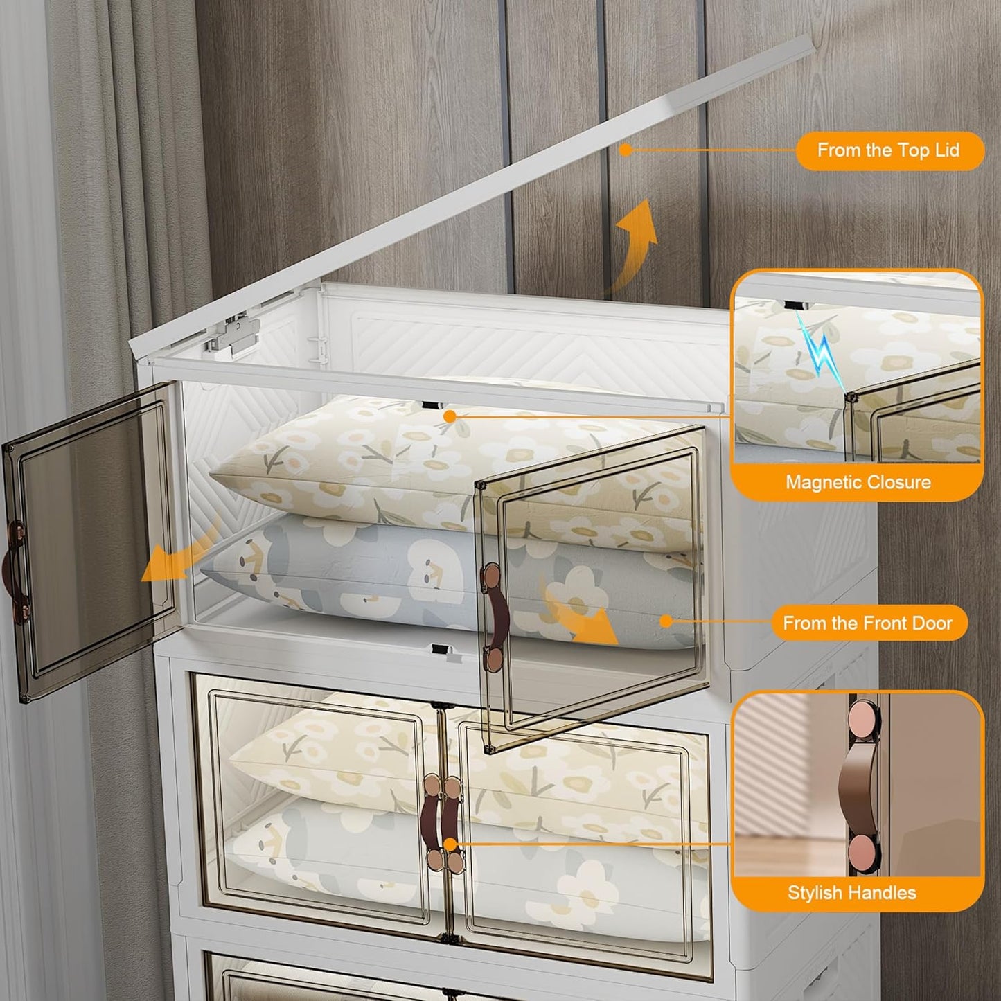 Extra Large Stackable Storage Bins with Lids & Wheels & Door, 640QT-160QT/40GAL*4Pack Foldable Collapsible Closet Organizers, Plastic Containers Drawers for Bedroom Dorm Garage Sturdy MAX