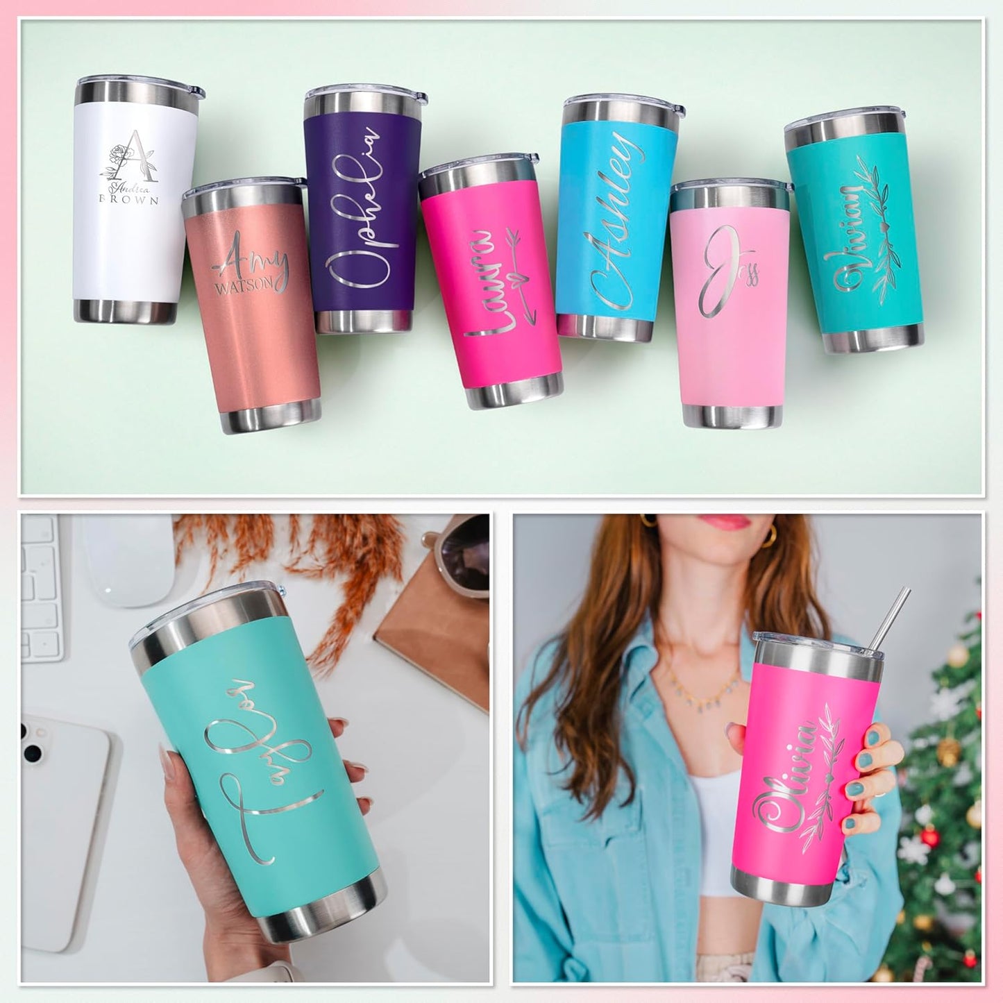 Be Burgundy Personalized Tumbler with Engraved Name - 12 Designs, 30 Oz Coffee Tumbler with Slider Lid, Teal, Double Wall Insulated - Gift for Mom, Women, Personalized Gift for Her