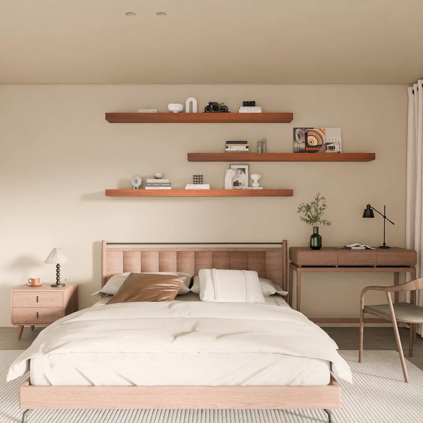 Floating Shelves for Wall, 60 Inch Extra Long Brown Wall Shelves, Set of 3, Hanging Invisible Brackets Floating Shelves for Living Room,Bedroom,and Kitchen