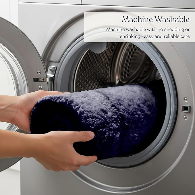 Delara Organic Cotton Reversible Bath Mat – 3000 GSM, GOTS Certified, Ultra-Thick & Super Absorbent | Soft, Plush & Quick-Drying Bathroom Rug (Navy Blue, 30x50)