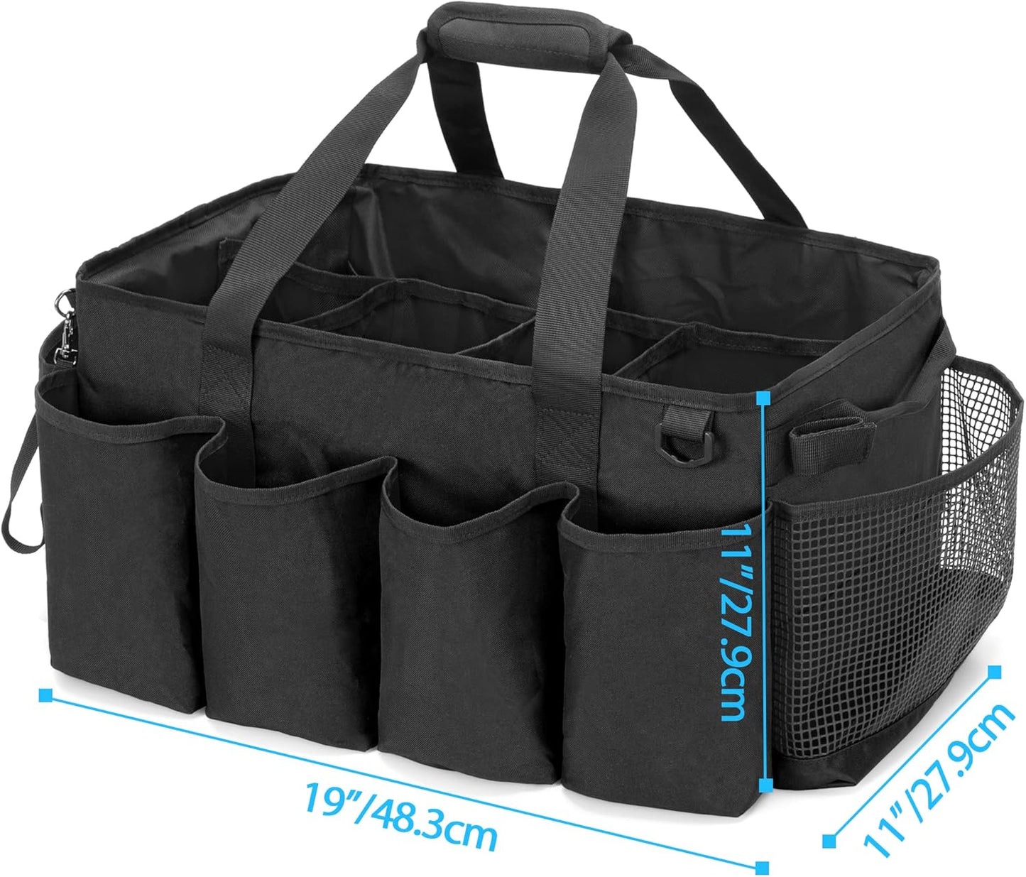 Extra-Large Cleaning Caddy, Organizer with Handles for Cleaning Tools & Products Storage, Large Capacity Tote Bag for Car, Home & Housekeeping Work, Black