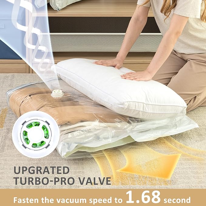 TAILI Hanging Vacuum Sealer Storage Space Saver Bags for Clothing, Suits and Jackets, Closet Organizers, Wider Sides (3 Long, 3 Short) Cream