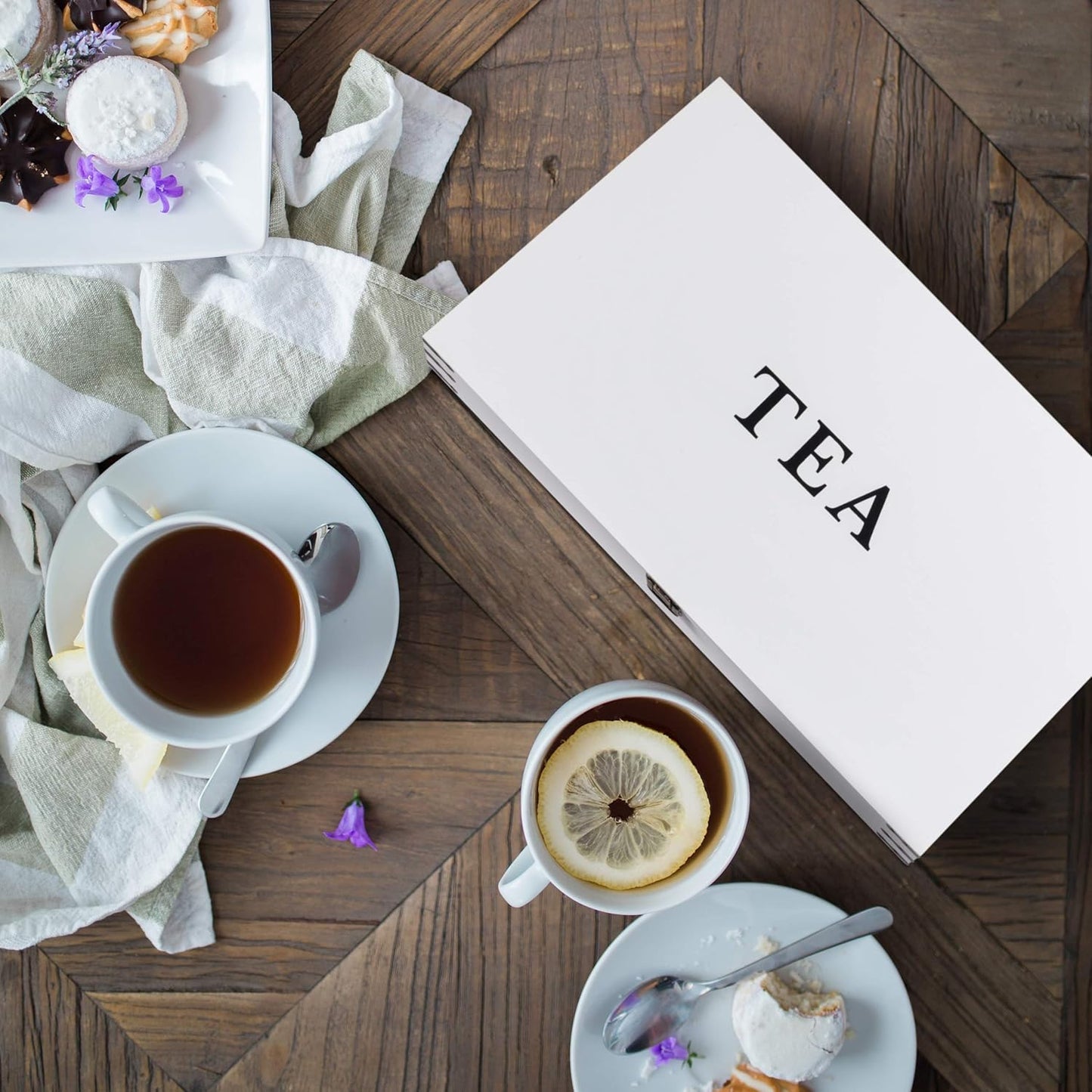 White Wooden Tea Box Storage Chest Box Big Pine Wood Kitchen Organizer Large, Tall, Adjustable