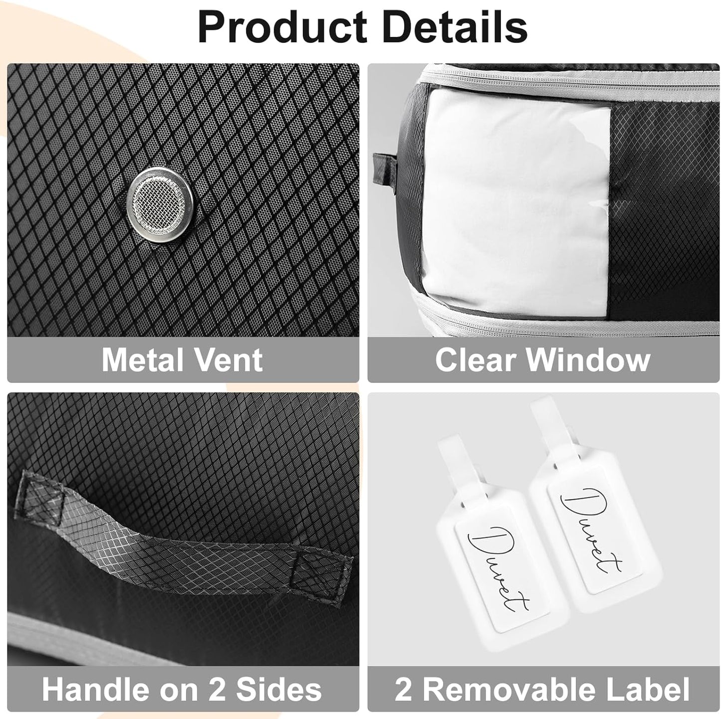 Comforter Storage Bag - Large Capacity Blanket Storage Bags 3-Layer Ultra Space Saving Self Compression Organizer, Washable Compression Bags for Storage Comforter Blanket, 2-Pack, Black