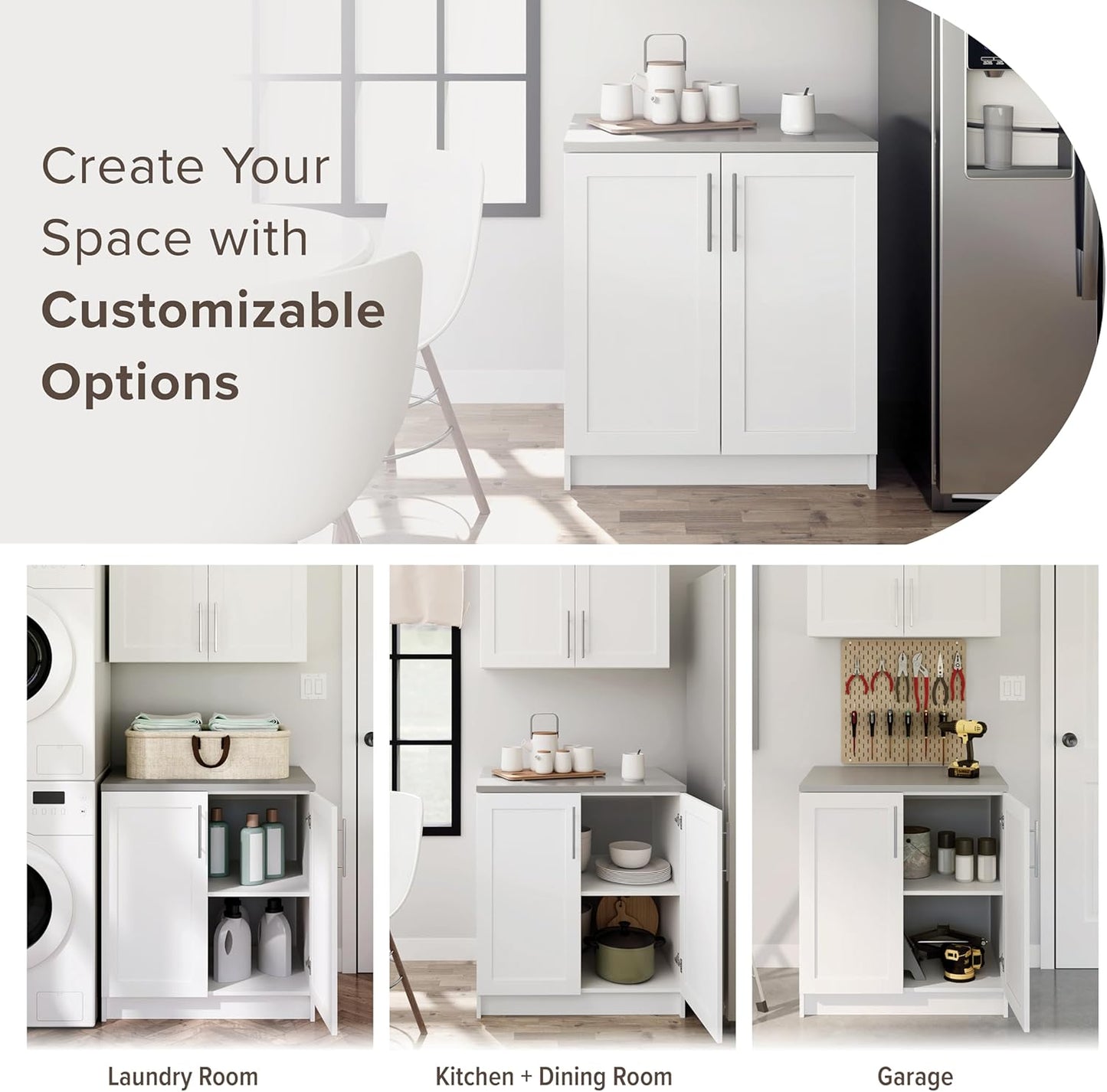 Prepac Elite 32" W Storage Cabinet with Doors and Shelves, White Garage Cabinet, Bathroom Storage with 1 Adjustable Shelf 24.5" D x 32" W x 36" H, WSCR-1005-1