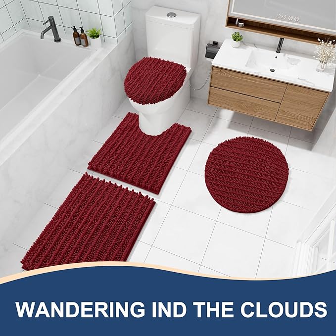 Arotive Luxury Chenille Bathroom Rug Mat, Extra Soft Thick Absorbent Shaggy Bath Rugs, Non-Slip Machine Wash Dry, Plush Bath Mats for Bathroom, Shower and Tub, 30x17, Red