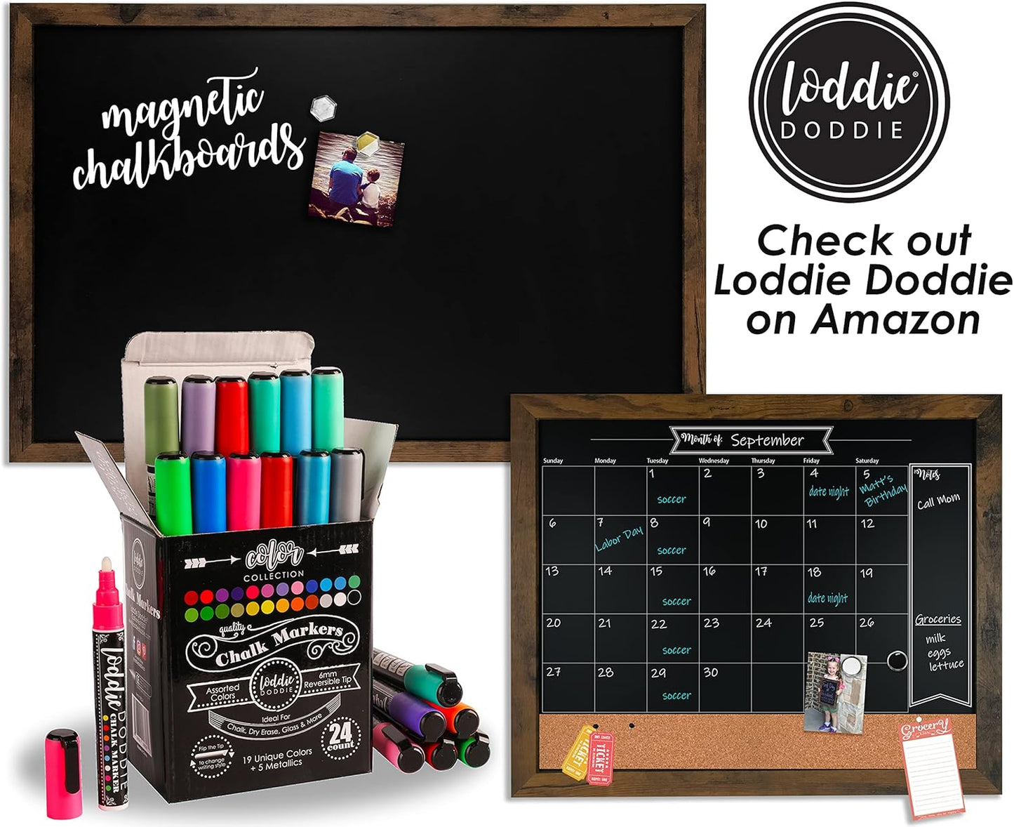 Loddie Doddie Magnetic Chalkboard - 46 x 34.5 in. Rustic Wood Frame - Easy-to-Erase Magnetic Board for Wall Decor & Magnet Display - Chalkboard Sign