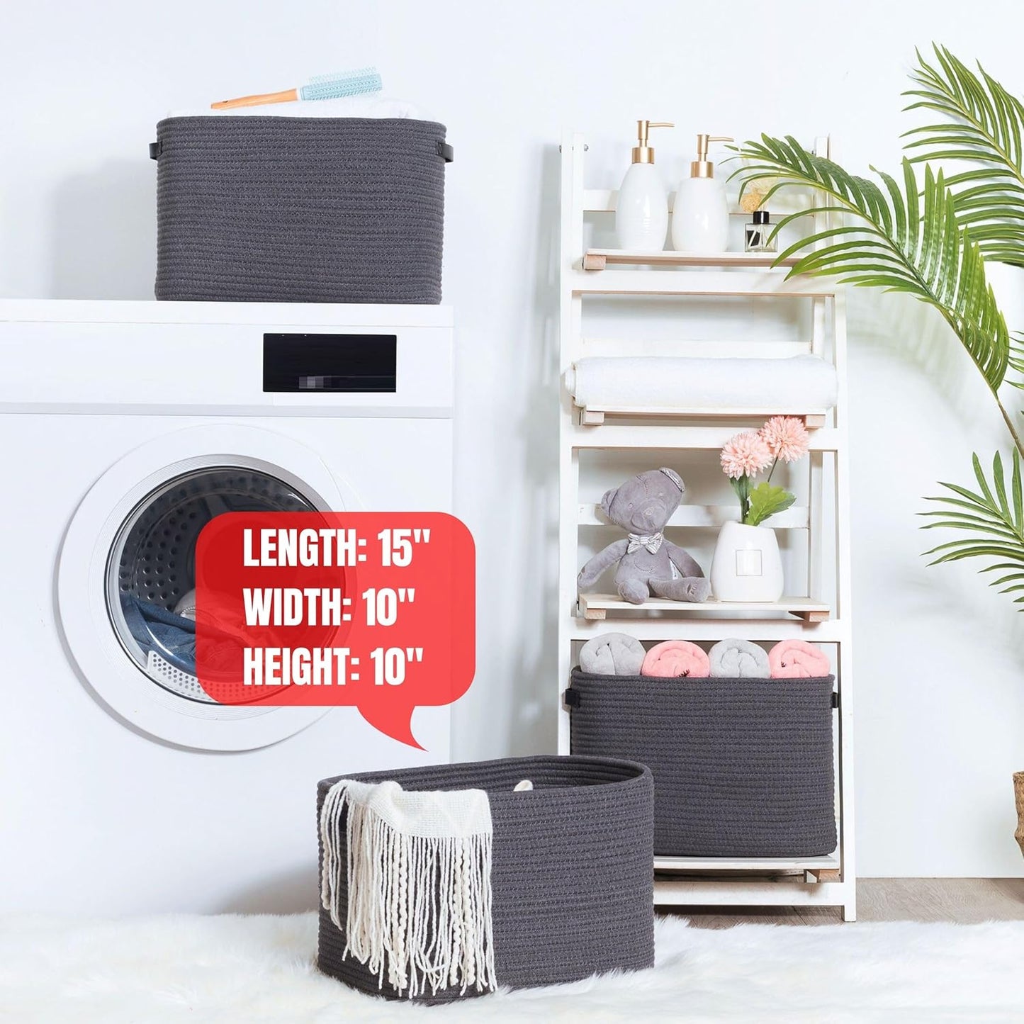 MINTWOOD Design 3-Pack Decorative Woven Storage Baskets for Shelves, Cube Bin Box for Organizing Books, Shoes, Dog Toys, Pantry Closet and Living Room Organizer, Charcoal / Black