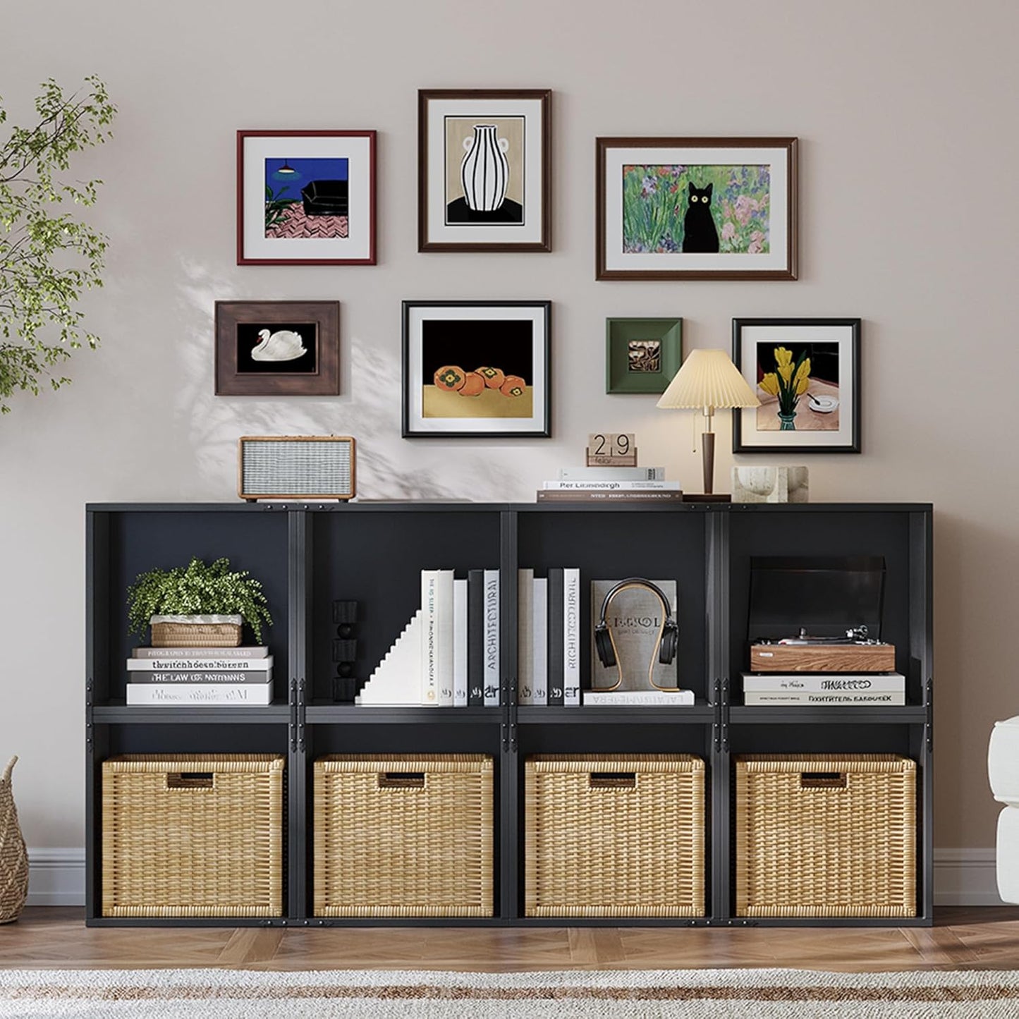 2-Tier Stackable Cube Storage Organizer, DIY Open Storage Display Bookcase with Anti-Tip Design, Cube Book Shelf for Bedroom, Office, Dorm,15" W x 11.81" D x 30" H, Black